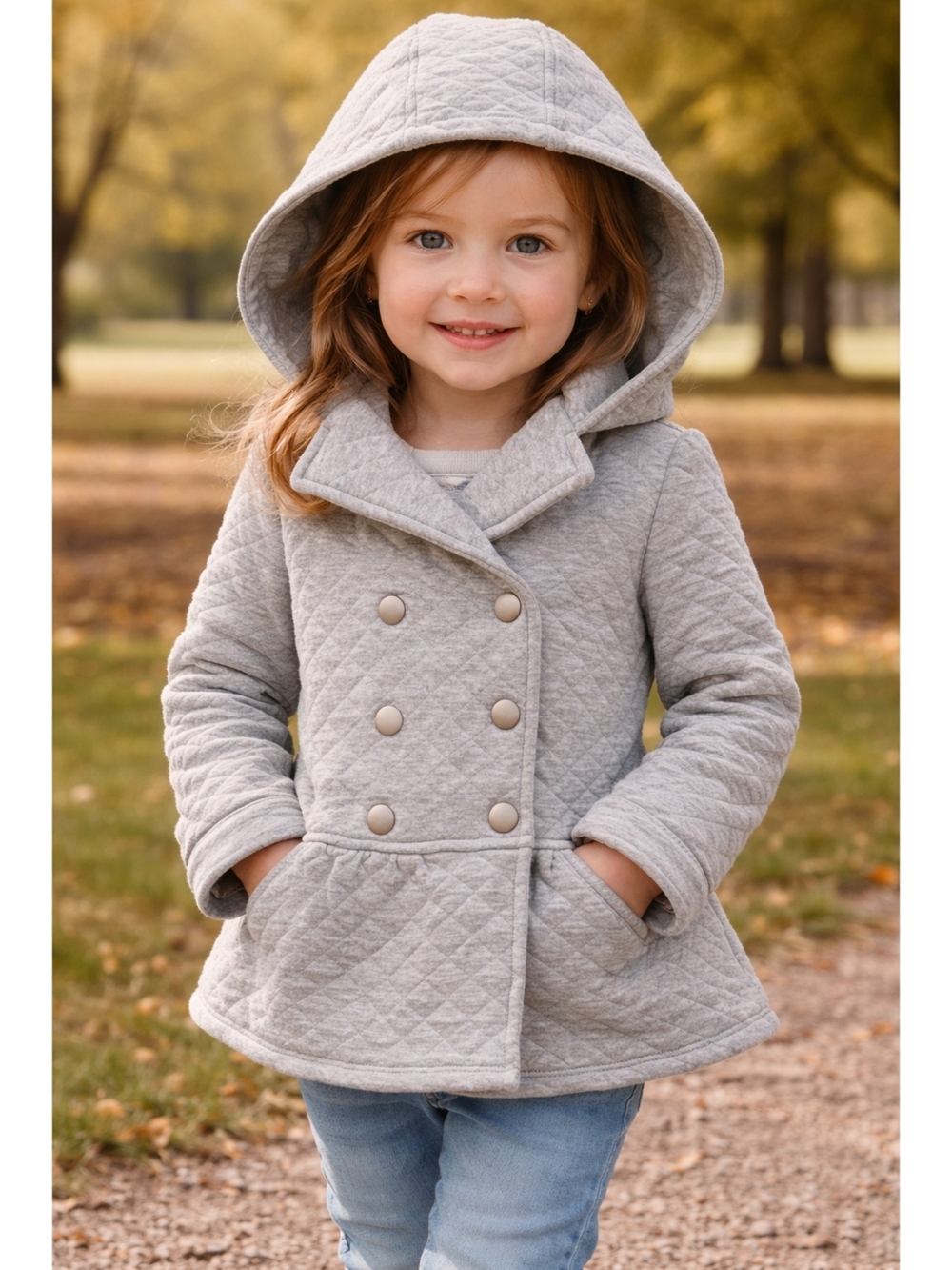2/40 Gymboree Girls' Quilted Hooded Peacoat Jacket - Light Gray